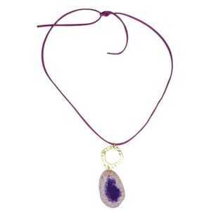 Purple Agate Geode Slice Suede Cord Necklace